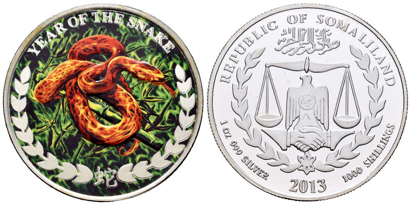 Somaliland. 1000 shillings. 2013. Ag. 3110,00 g. Year of the Snake. Coloured. Ti...