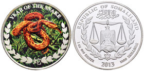 Somaliland. 1000 shillings. 2013. Ag. 3110,00 g. Year of the Snake. Coloured. Tirada de 100 piezas. Con certificado. PR. Est...45,00.