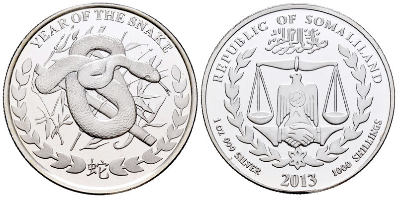 Somaliland. 1000 shillings. 2013. Ag. 31,11 g. Year of the Snake. PR. Est...40,0...