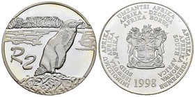 South Africa. 2 rand. 1998. (Km-179). Ag. 31,43 g. Penguin. PR. Est...25,00.