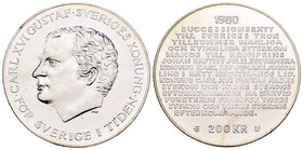Sweden. 200 coronas. 1980. (Km-806). Ag. 26,95 g. Carl XVI Gustaf. Ley de sucesión. UNC. Est...25,00.