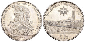 Switzerland. 5 francs. 1881. (Km-X-S15). Ag. 24,96 g. Freiburg Shooting Festival. XF/AU. Est...90,00.