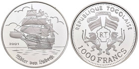 Togo. 1.000 francos. 2001. Ag. 15,97 g. PR. Est...20,00.