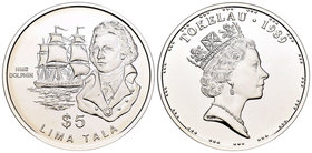 Tokelau. Elizabeth II. 5 dollars. 1989. (Km-9). Ag. 27,21 g. Captain John Byron. Mintage: 500. PR. Est...30,00.