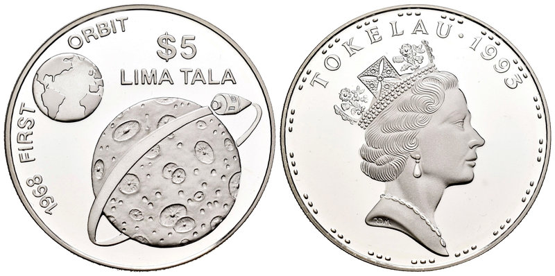 Tokelau. Elizabeth II. 5 dollars. 1993. (Km-16). Ag. 27,21 g. 25th Anniversary. ...