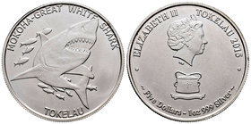 Tokelau. Elizabeth II. 5 dollars. 2015. (Km-86). Ag. 31,10 g. White Shark. UNC. Est...30,00.