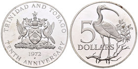 Trinidad y Tobago. 5 dollars. 1972. FM. (Km-15). Ag. 29,70 g. Tenth Anniversary of Independence. PR. Est...25,00.