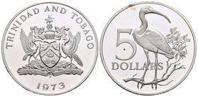 Trinidad y Tobago. 5 dollars. 1973. FM. (Km-8). Ag. 29,70 g. PR. Est...25,00.