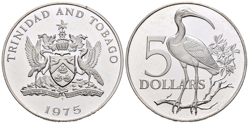 Trinidad y Tobago. 5 dollars. 1975. FM. (Km-8). Ag. 29,70 g. PR. Est...25,00.