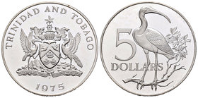 Trinidad y Tobago. 5 dollars. 1975. FM. (Km-8). Ag. 29,70 g. PR. Est...25,00.