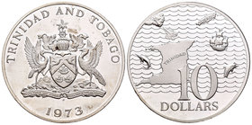 Trinidad y Tobago. 10 dollars. 1973. FM. (Km-24a). Ag. 34,75 g. PR. Est...30,00.
