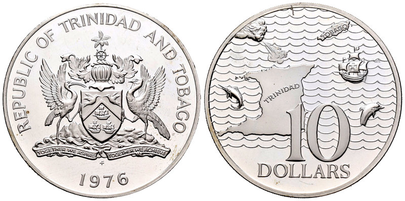 Trinidad y Tobago. 10 dollars. 1976. FM. (Km-36a). Ag. 35,00 g. PR. Est...35,00.