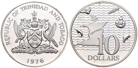 Trinidad y Tobago. 10 dollars. 1976. FM. (Km-36a). Ag. 35,00 g. PR. Est...35,00.