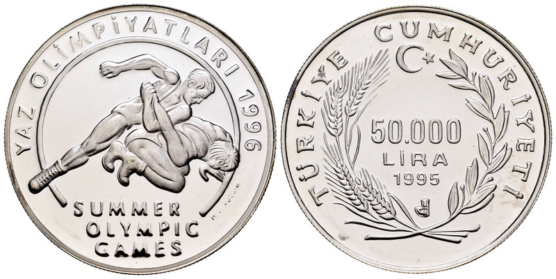 Turkey. 50000 lira. 1995. (Km-1045). Ag. 31,47 g. Atlanta Olympic Games 1996. PR...