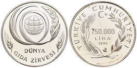 Turkey. 750.000 liras. 1996. (Km-1048.2). Ag. 23,20 g. F.A.O. Mintage: 2.010. PR. Est...35,00.