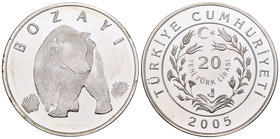 Turkey. 20 new lira. 2005. Istambul. (Km-1184). Ag. 23,37 g. Grizzy grey. Mintage: 802. PR. Est...60,00.