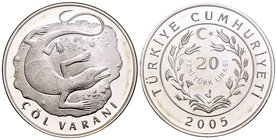 Turkey. 20 new lira. 2005. Istambul. (Km-1185). Ag. 23,37 g. Desert Lizard. Mintage: 753. PR. Est...60,00.