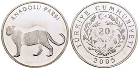 Turkey. 20 new lira. 2005. Istambul. (Km-1181). Ag. 23,37 g. Leopard. Mintage: 855. PR. Est...60,00.