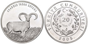 Turkey. 20 new lira. 2005. Istambul. (Km-1177). Ag. 23,37 g. Mouflon. Mintage: 779. PR. Est...60,00.