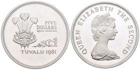 Tuvalu. Elizabeth II. 5 dollars. 1981. (Km-12a). Ag. 28,41 g. Royal Wedding. PR. Est...30,00.