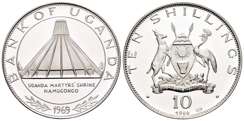 Uganda. 10 shillings. 1969. (Km-10). Ag. 20,00 g. Uganda Martyrs´ Shrine Namugon...