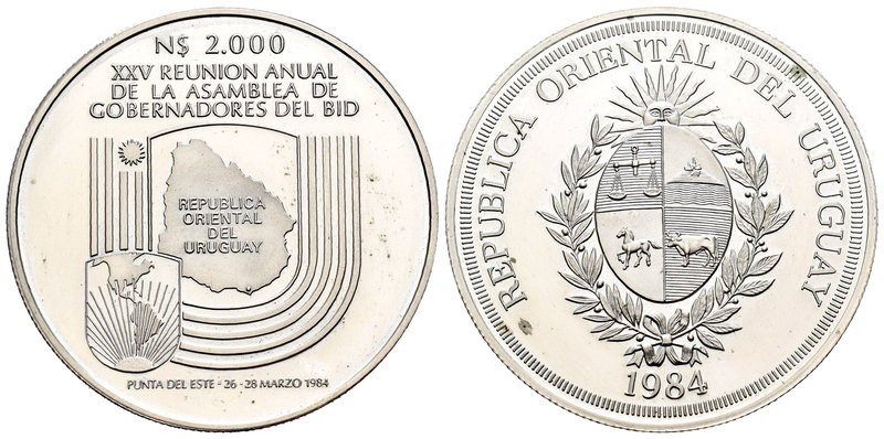 Uruguay. 2.000 nuevos pesos. 1984. (Km-88). Ag. 25,00 g. XXV annual meeting of t...