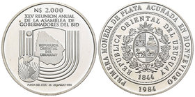 Uruguay. 2000 nuevos pesos. 1984. (Km-88). Ag. 25,00 g. XXV annual meeting of the BID governors assembly. PR. Est...25,00.