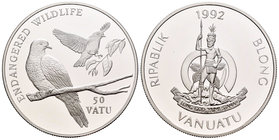 Vanuatu. 50 vatu. 1992. (Km-13). Ag. 31,47 g. Endangered Animals. Est...30,00.