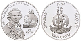 Vanuatu. 50 vatu. 1994. (Km-21). Ag. 31,47 g. De Bougainville (1729-1811). Est...30,00.