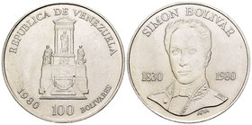 Venezuela. 100 bolívares. 1980. (Km-Y47). Ag. 22,07 g. 150th Anniversary of Simón Bolivar Birth. UNC. Est...30,00.