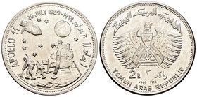 Yemen. 2 riyals. 1969. (Km-3.1). Ag. 25,00 g. Apollo 11. UNC. Est...35,00.