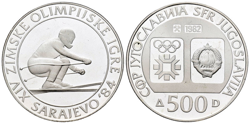 Yugoslavia. 500 dinara. 1982. (Km-92). Ag. 23,00 g. Sarajevo Olympic Games 1992....