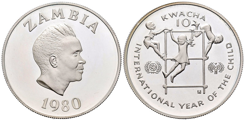 Zambia. 10 kwacha. 1980. London. (Km-P1). Ag. 27,00 g. International Year of the...