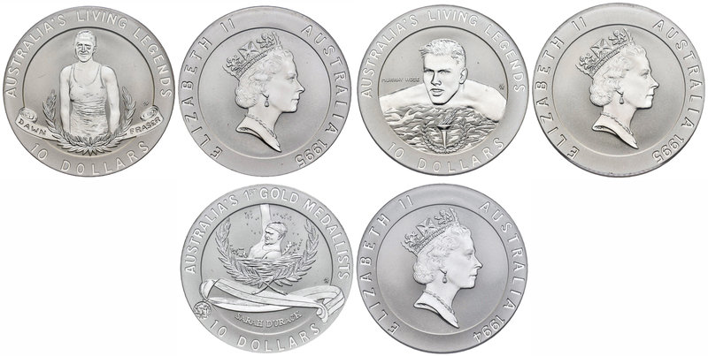 Australia. Elizabeth II. Lote de 3 piezas de plata diferentes de 10 dollars, 199...
