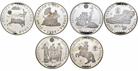 Lote de 3 piezas de plata de 10.000 pesetas de naturaleza y arte, 1994 (Km-943), 1995 (Km-957), 1996 (Km-970). Cada una con un peso de 168,75 g. A EXA...
