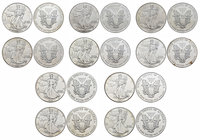 United States. Lote de 10 piezas de plata de 1 dollar-onza, 1986,1989, 1991, 1993, 1994, 1995, 1997, 1998, 1999, 2000. A examinar. UNC. Est...200,00.