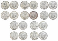 United States. Lote de 10 piezas de plata de 1 dollar-onza, 1986, 1987, 1988, 1990, 1991, 1992, 1993, 1994, 1995, 1996. A EXAMINAR. UNC. Est...200,00.