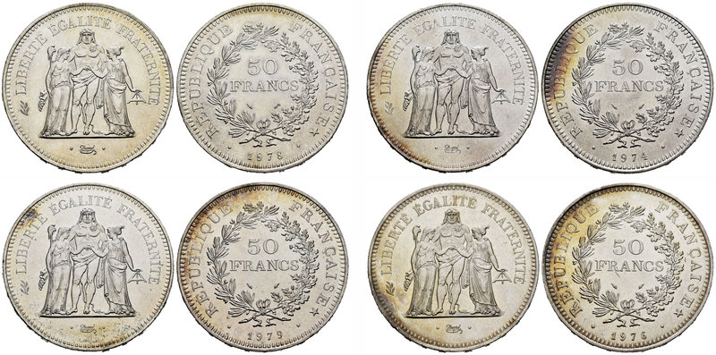 France. Lote de 4 piezas de plata de 50 francos, 1974, 1976, 1978, 1979. A EXAMI...