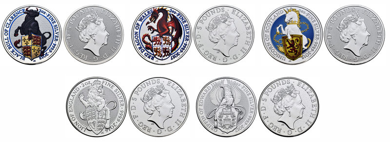United Kingdom. Elizabeth II. Lote de 5 piezas de plata de la colección Bestias ...