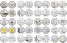 Poland. Lote de 20 piezas diferentes de 10 zlotych de plata, 2001 (1), 2004 (2), 2005 (2), 2006 (4), 2007 (3), 2008 (3), 2009 (3), 2010 (2). A EXAMINA...