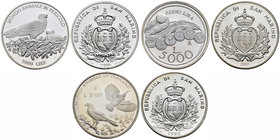 San Marino. Lote de 3 piezas de plata de 5000 liras, 1992, 1996, 2001. A EXAMINAR. PR. Est...50,00.
