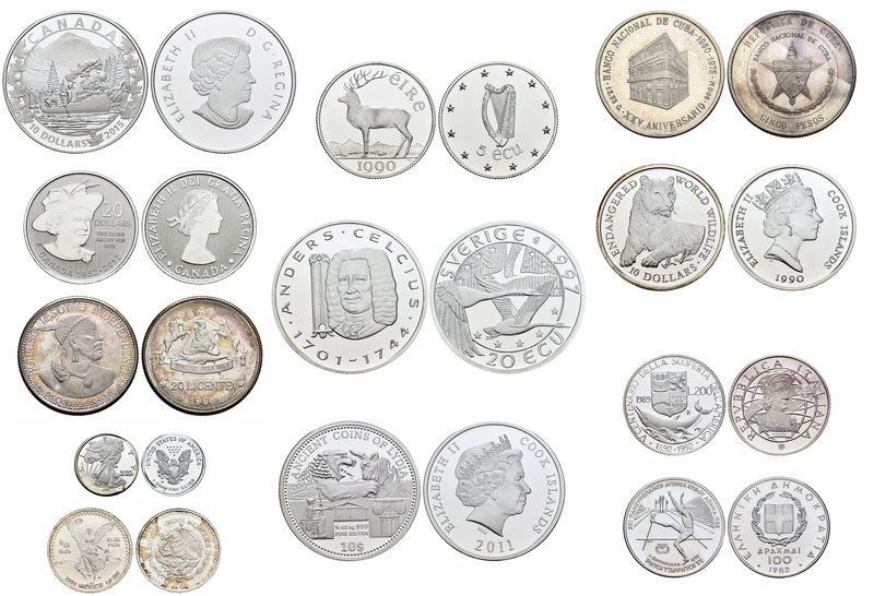Lote de 12 piezas de plata mundiales distintas, Islas Cook (2), Canadá (2), irla...