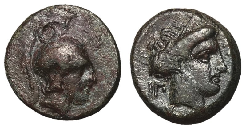 Thessaly, Gyrton, 340 - 330 BC
AE Dichalkon, 18mm, 5.12 grams
Obverse: Head of...