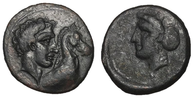 Thessaly, Gyrton, 340 - 330 BC
AE Dichalkon, 19mm, 4.15 grams
Obverse: Bare ma...