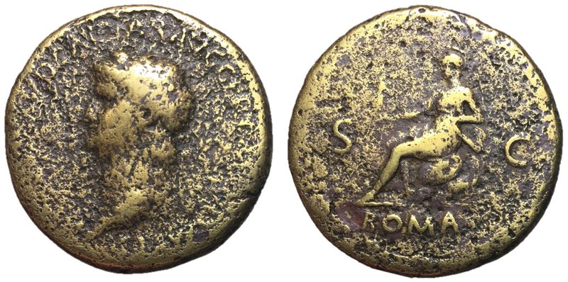 Nero, 54 - 68 AD
AE Sestertius, Rome Mint, 36mm, 25.60 grams
Obverse: NERO CLA...