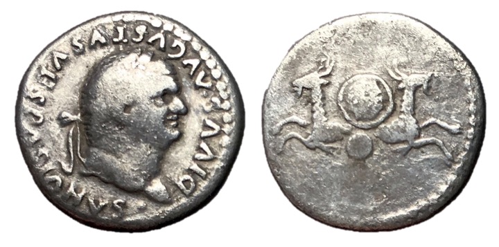 Divus Vespasian, Issue by Titus, 80 - 81 AD
Silver Denarius, Rome Mint, 18mm, 3...