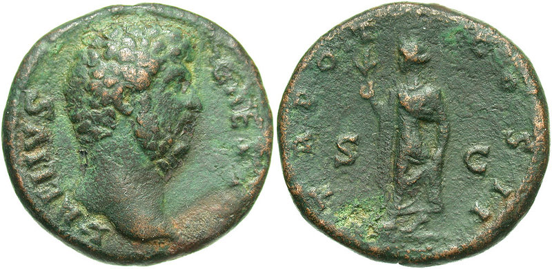 Aelius, Caesar, 136 - 138 AD
AE As, Rome Mint, 26mm, 12.12 grams
Obverse: L AE...