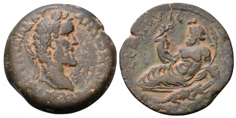 Antoninus Pius, 138 - 161 AD
AE Drachm, Egypt, Alexandria Mint, 33mm, 20.04 gra...