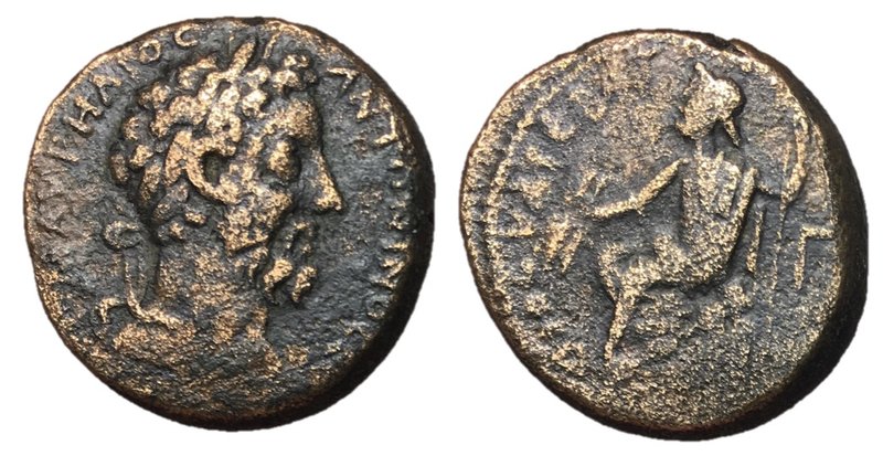 Marcus Aurelius, 161 - 180 AD
AE22, Cyrrhestica, Cyrrus Mint, 10.46 grams
Obve...