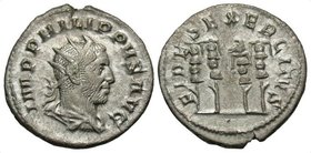 Philip I, 244 - 249 AD, Silver Antoninianus, Three Military Standards